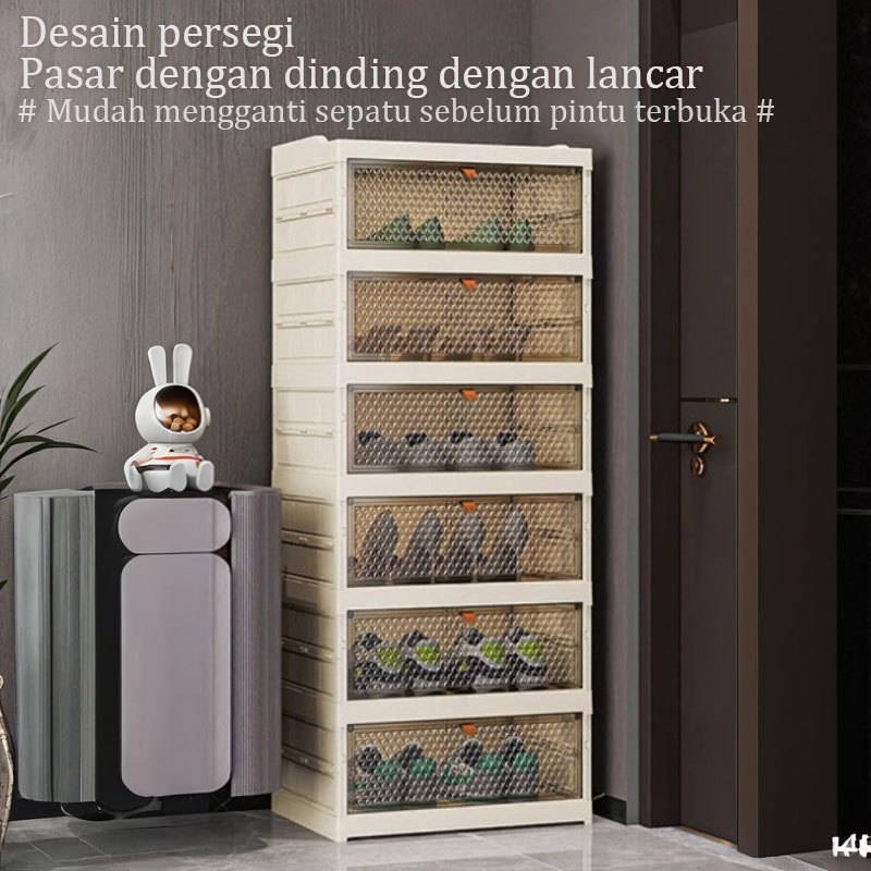 Lemari Sepatu Rak Sepatu Susun Lipat Tertutup Bening Lemari WuLitt 6-18 Pasang Rak Sepatu Tertutup