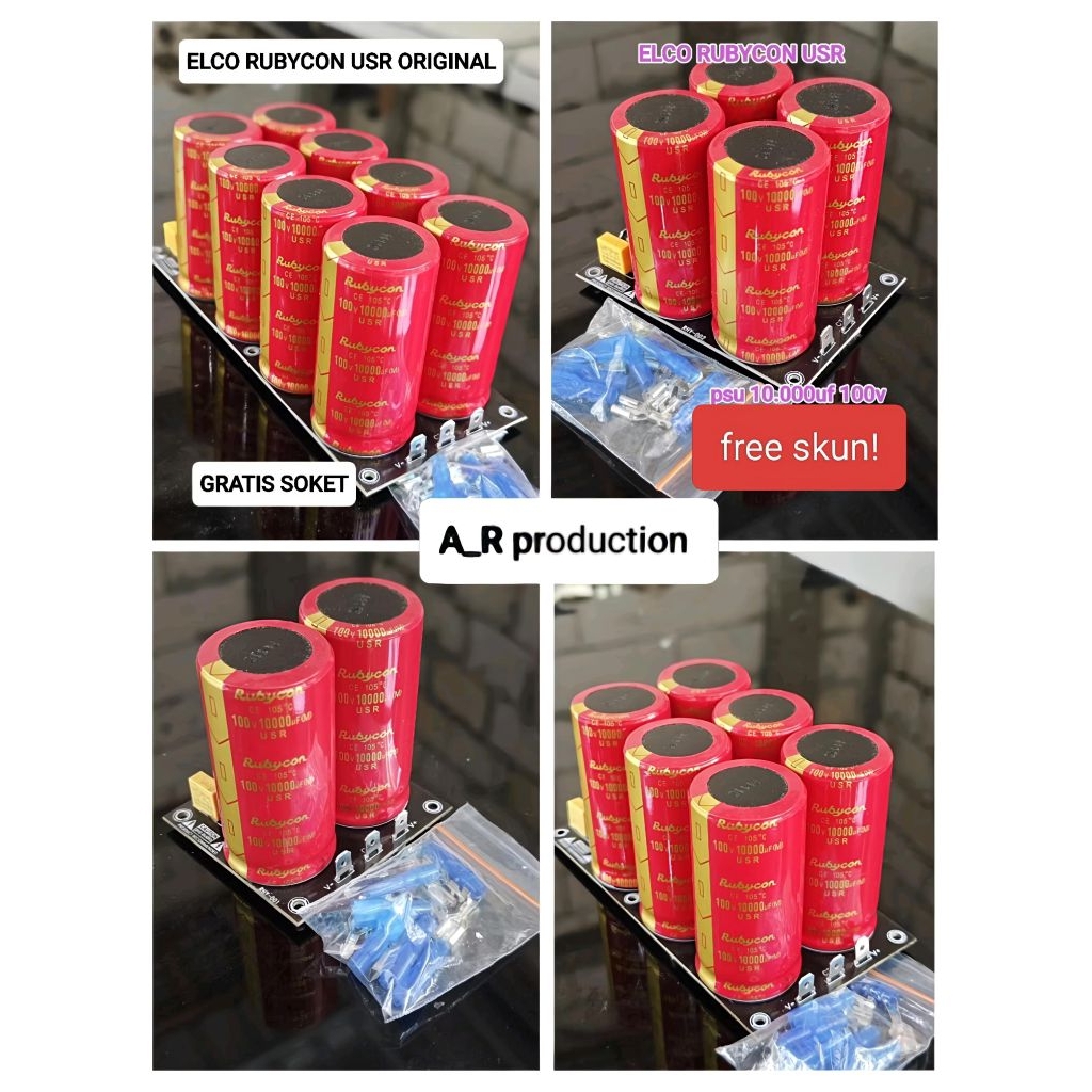 Psu class AB isi 2/4/6/8 elco 100v 10000uf Rubycon red USR kualitas bagus original