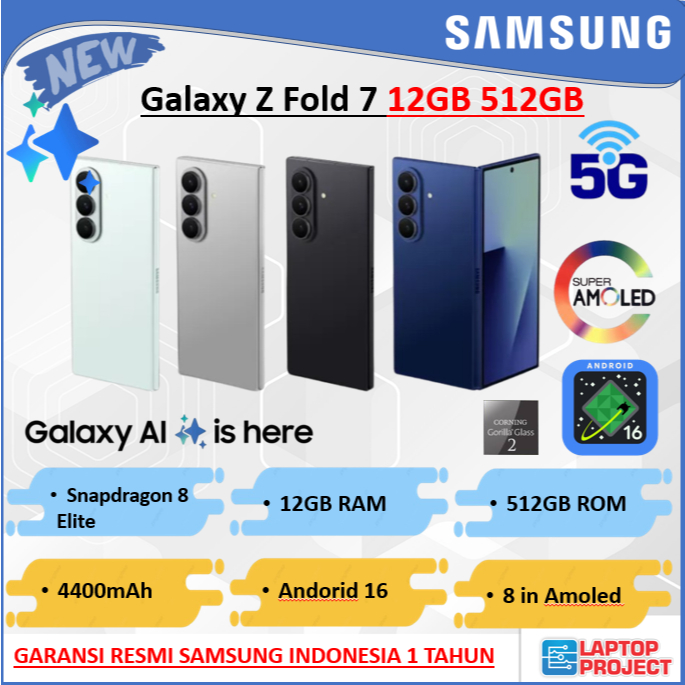 Samsung Galaxy Z Fold7 Hp Lipat Layar 8 Inci garansi resmi samsung
