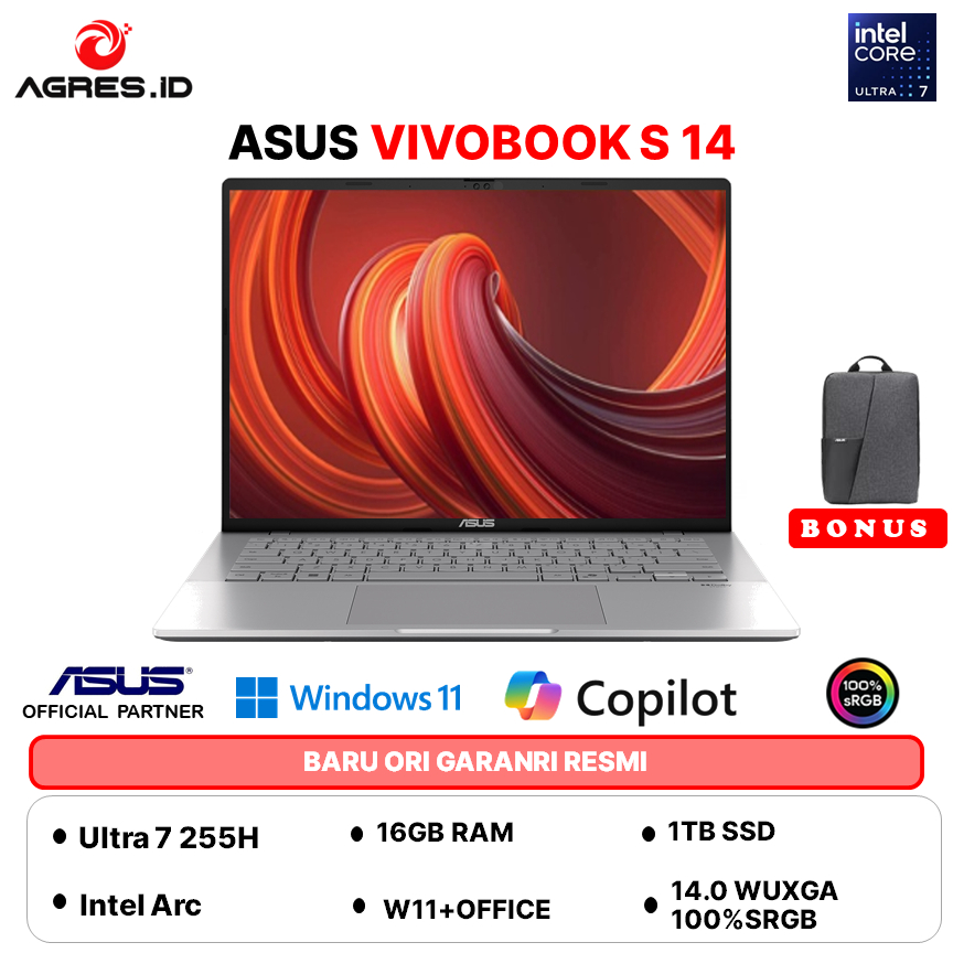 ASUS VIVOBOOK S14 S3407CA ULTRA 7 255H 16GB 1TB W11+OHS+M365B 14.0 2K SILVER -VIPS7112M