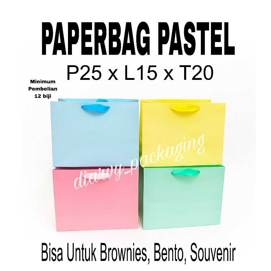 

Paper Bag Warna Pastel Murah/paperbag polos tali pita/souvenir/goodie bag/UK 25x15x20cm