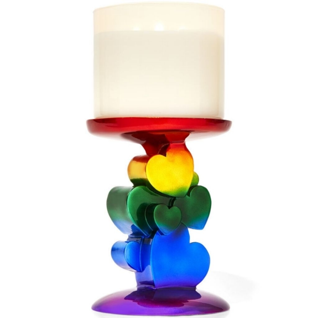 [CANDLE HOLDER ONLY] BBW RAINBOW HEARTS PEDESTAL 3 WICK CANDLE HOLDER