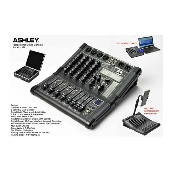 ￼FREE KOPER MIXER ASHLEY LM4 / LM 4 / LM-4 (4 CHANNEL) ORIGINAL ASHLEY BISA BLUETOOTH - RECORDING