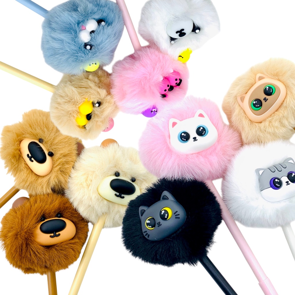

PULPEN GEL POMPOM SOFUN CAPYBARA LION BEAR CAT / GELPEN BULU / PENA KARAKTER