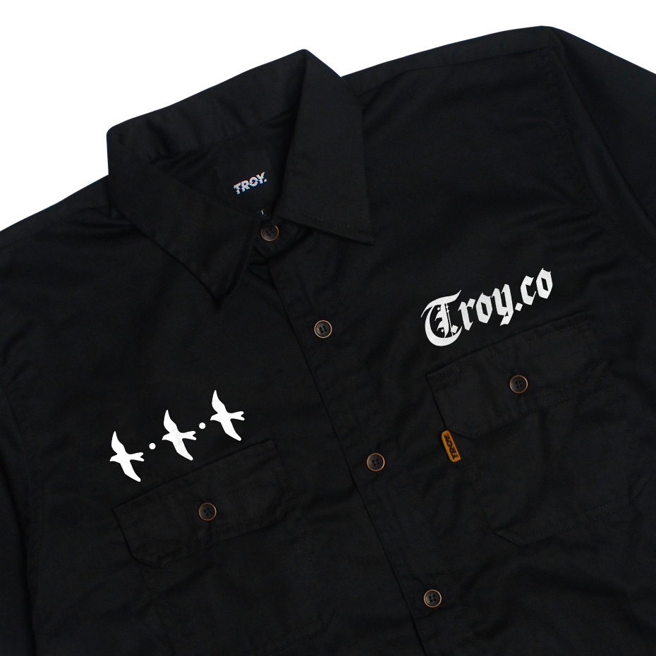 Troy Company Work Shirt Workwear Black Birds - Kemeja Kerja Workshirt Hitam WSP 3264