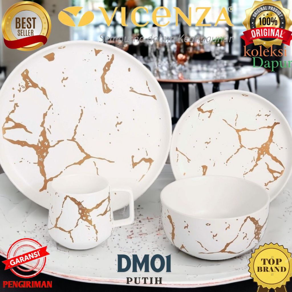 Peralatan makan VICENZA motif Marmer DM01, warna PUTIH Marble multifungsi sebagai alat makan maupun 