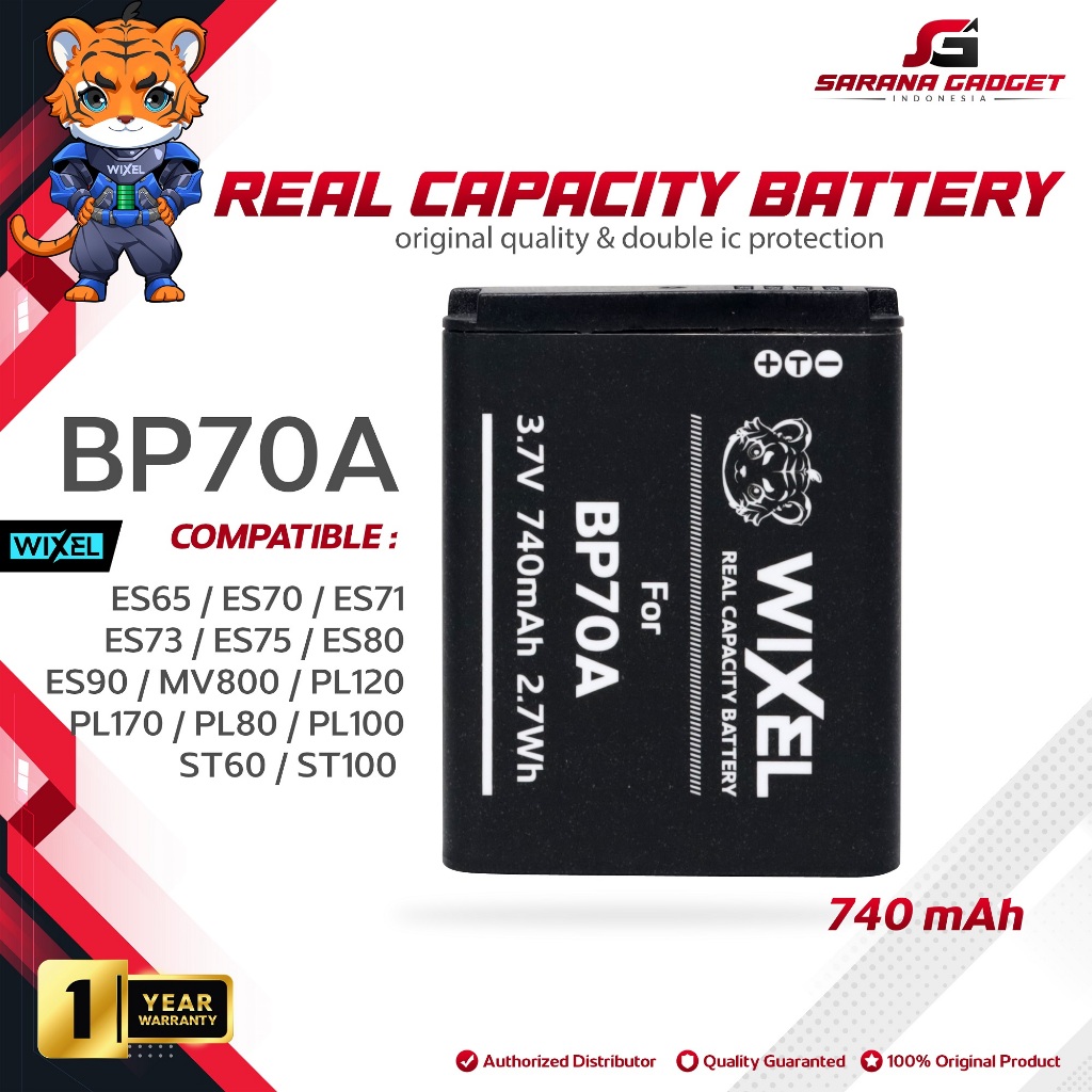 WIXEL Baterai Kamera BP70A for Samsung ES65 ES67 ES70 ES71 ES73 ES74 ES75 ES80 MV800 ES90 PL120 ST60