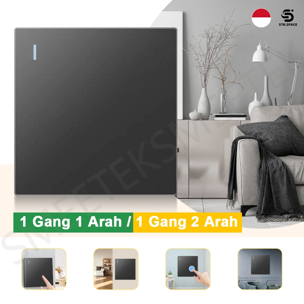 STK Saklar Lampu Hitam 1 Gang 1/2 Arah Saklar Dinding Aesthetic Colokan Listrik Saklar Rumah Hotel