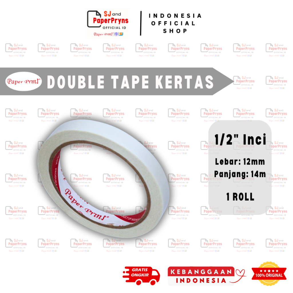 

PAPERPRYNS Double Tape Kertas ½” Inci (12mm x 14m) - 1 ROLL
