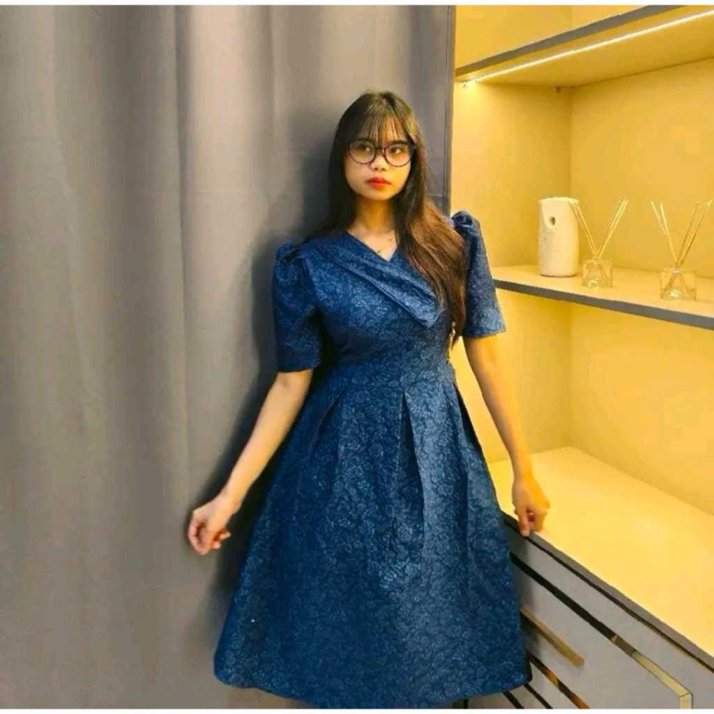 Dress Natal Kondangan Modern LD 120 terkini Dress Casual Formal Pendek Midi Gaun Remaja Bunga