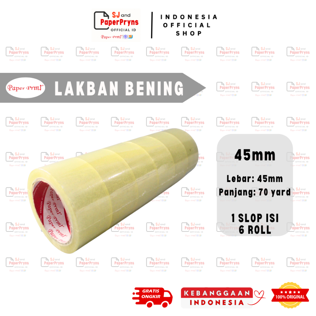 

PAPERPRYNS Lakban OPP Bening 45mm x 70 Yard - 1 SLOP ISI 6 ROLL