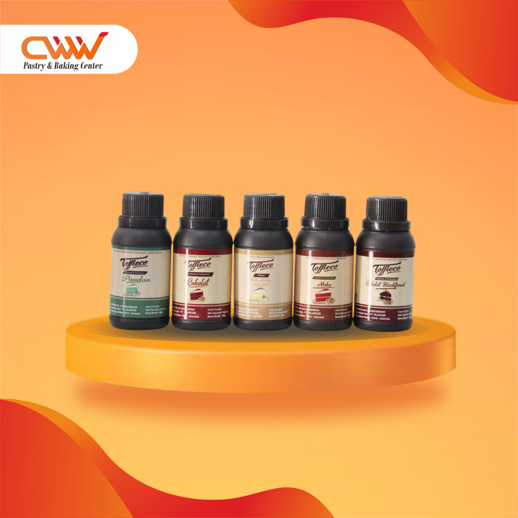 

Toffieco Perisa Makanan Pasta Flavor 100g Coklat Moka Blackforest Vanilla Pandan Rum Bakar Kue Roti