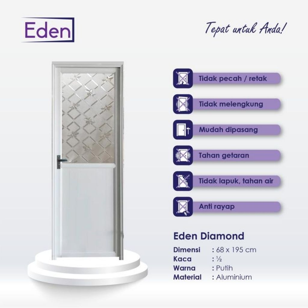 Pintu Kamar Mandi Aluminium 68x195 Eden Diamond WH