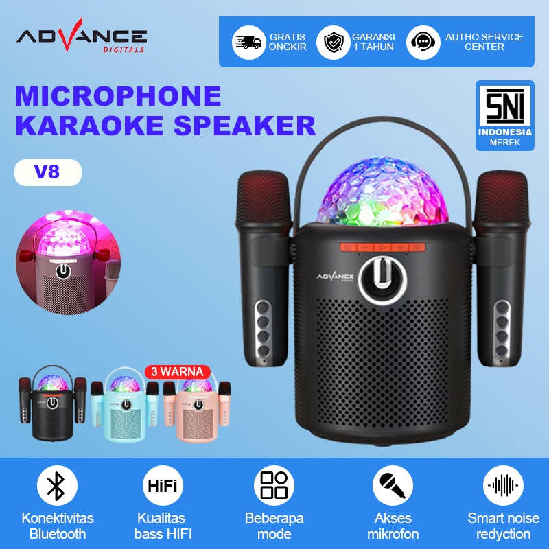 Advance speaker karaoke mini V8 speaker bluetooth speaker karaoke double mic sepeker aktif bluetooth