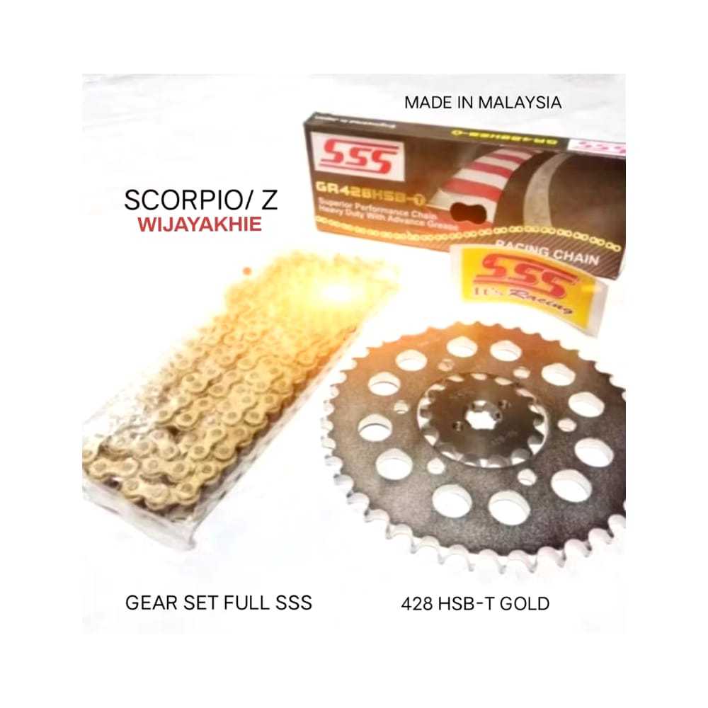 Gear Set  FULL SSS 428 Scorpio/Z Paketan Rantai SSS 428 HSB-T 130L GOLD Dengan Pilihan Gir Depan SSS