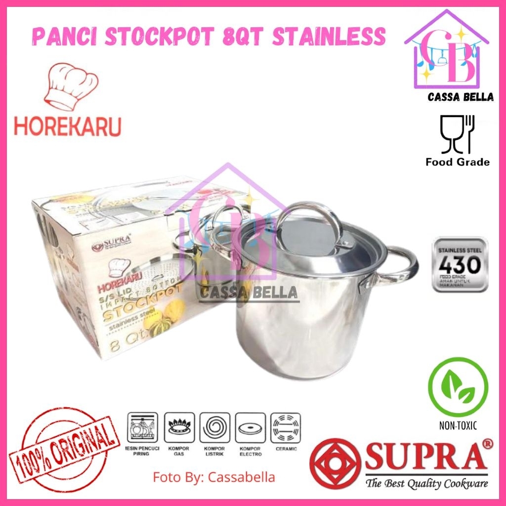 SUPRA PANCI Stainless Steel 8 Qt Stock Pot Horekaru / Stock Pot 8 Qt Horekaru / Supra Stock Pot Stai