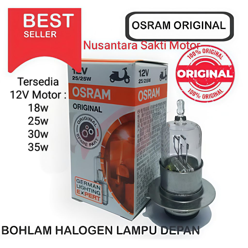 Asli Original Osram Halogen 12v 18w 25w 30w 35w bohlam bulb bola lampu depan motor bebek matic metik