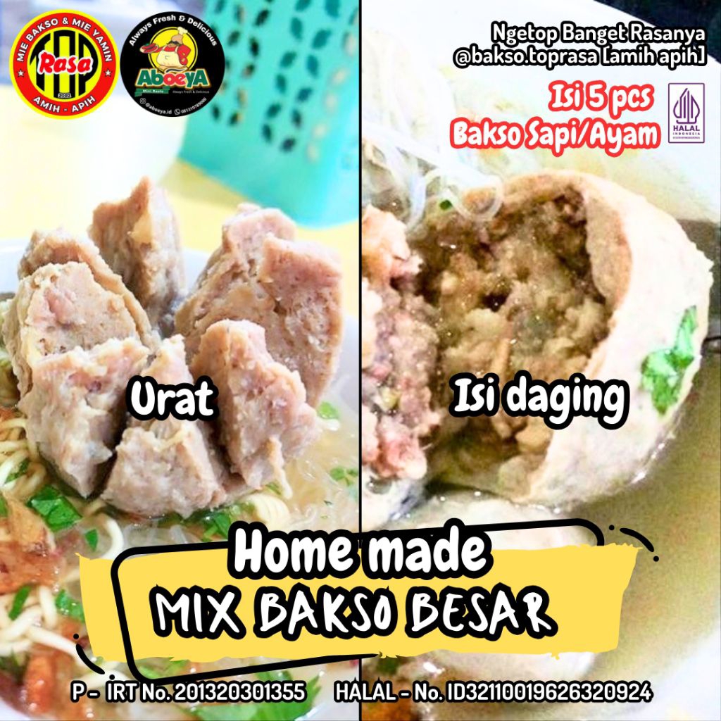 

Frozen Food | Bakso Urat & Isi Daging Besar Isi 5pcs Bakso Daging Sapi Ayam Free Bumbu Kuah Kaldu