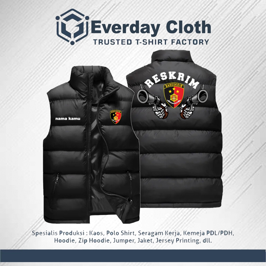 Rompi Vest Pria Logo Polisi Reskrim - Jaket Vest Motoran Bahan Parasut Waterfrup Free Tambah Nama