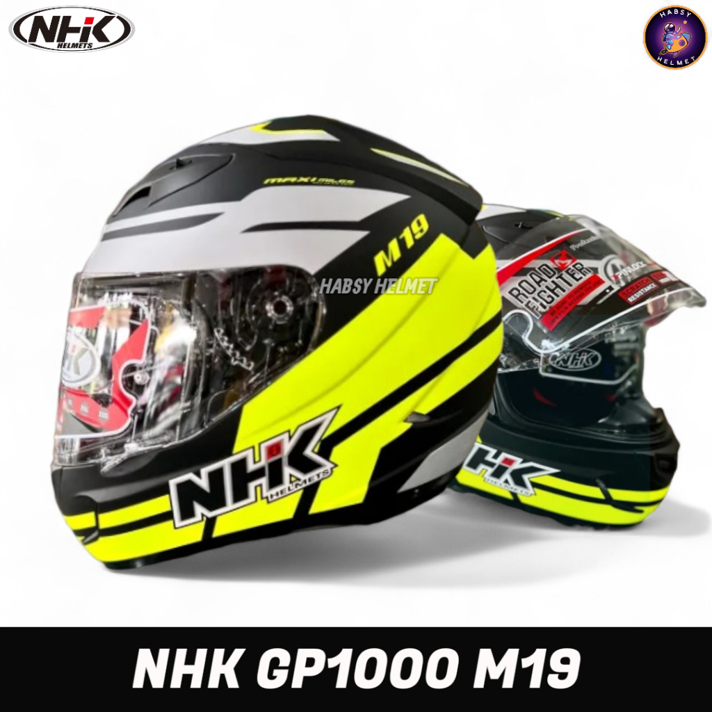 HELM NHK GP1000 MOTIF M19 BLACK YELLOW DOF|FULL FACE DOUBLE VISOR
