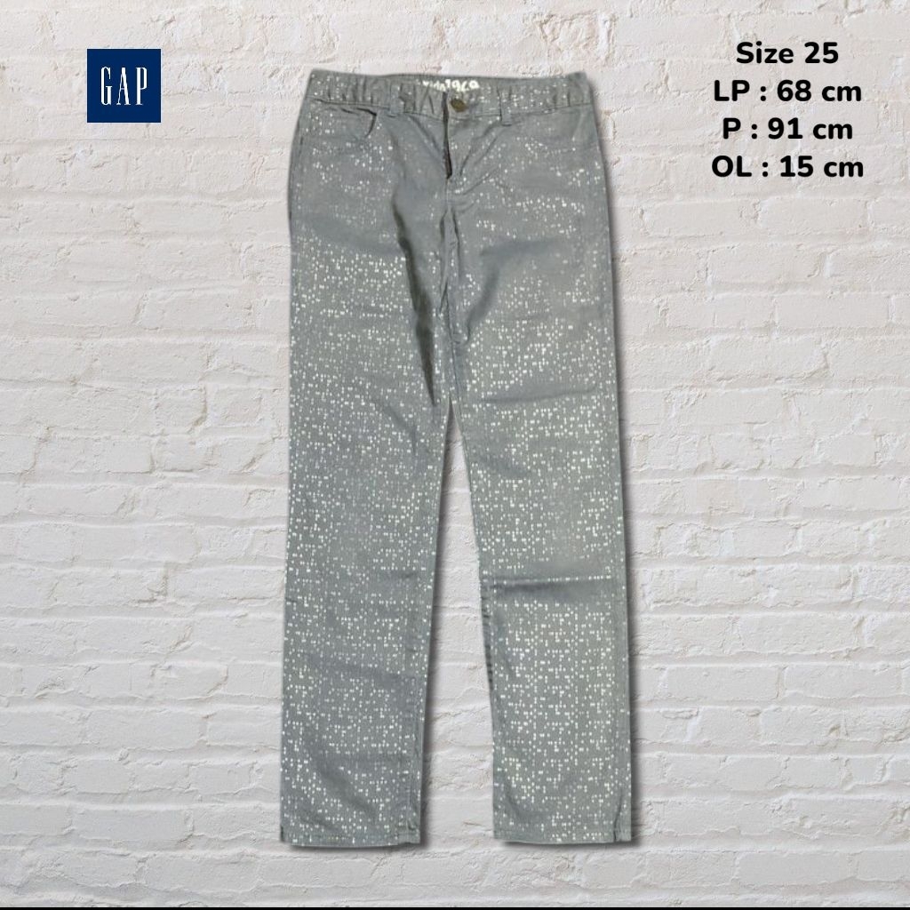 Size 26 Celana Panjang Jeans Gap Kids 1969 Grey Diamond Full Print Skinny fit Original Second Prelov