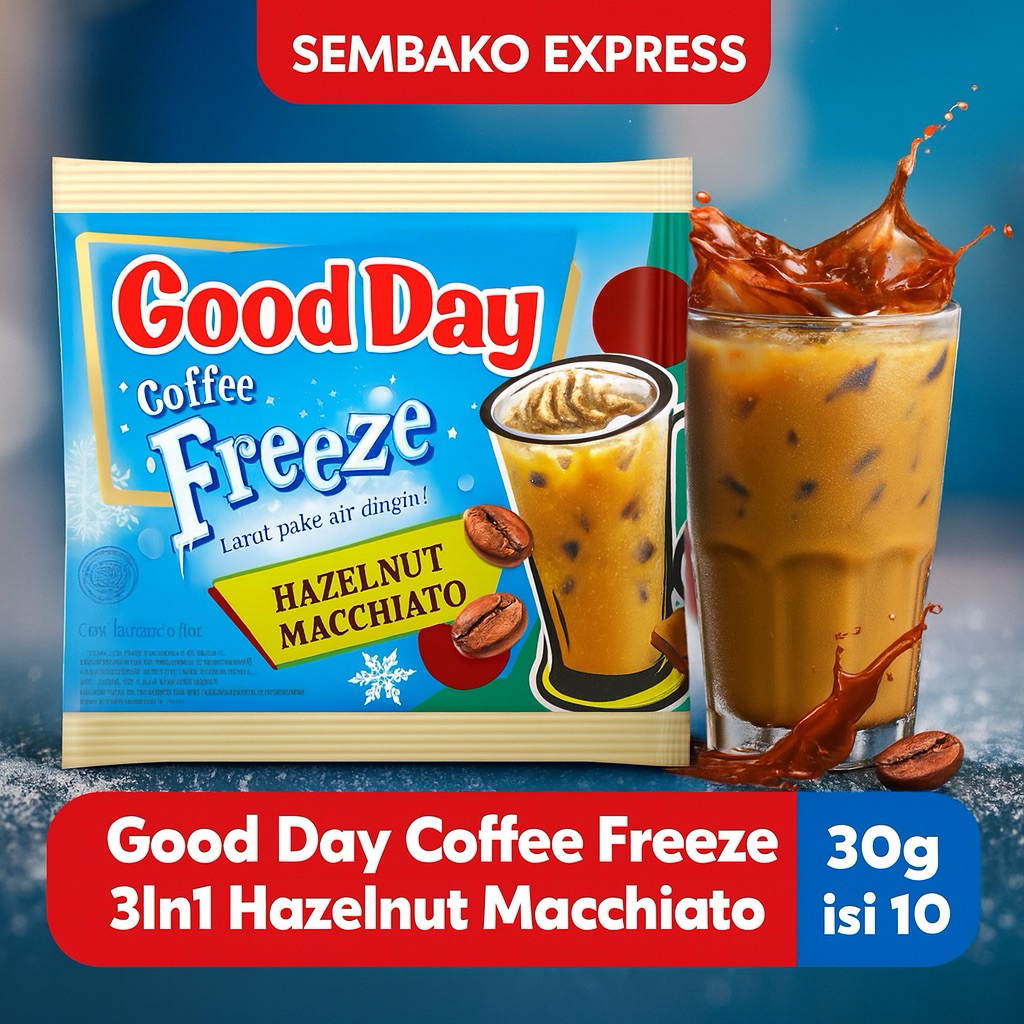 

Good Day Coffee Freeze 3in1 Hazelnut Macchiato Renceng 10 x 30g