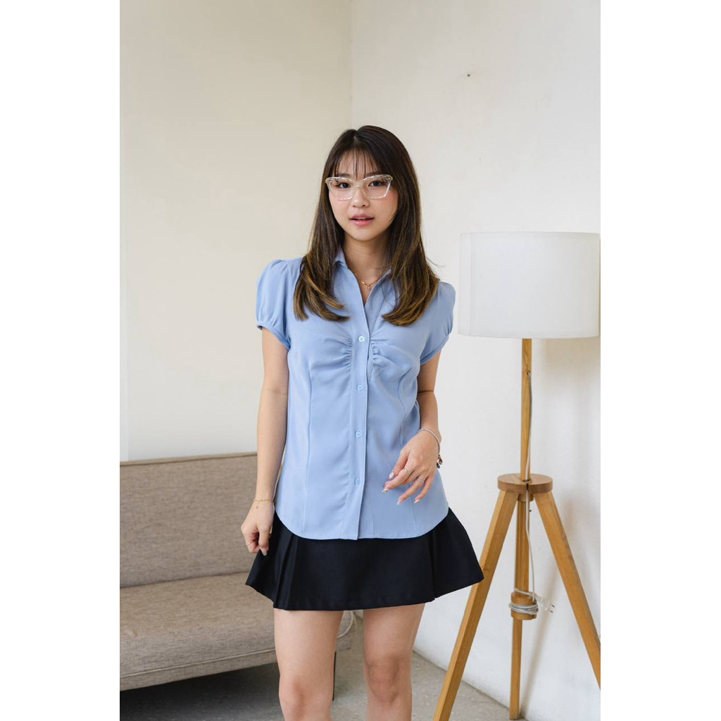 THALIA TOP - Kemeja wanita kekinian lengan pendek V-neck