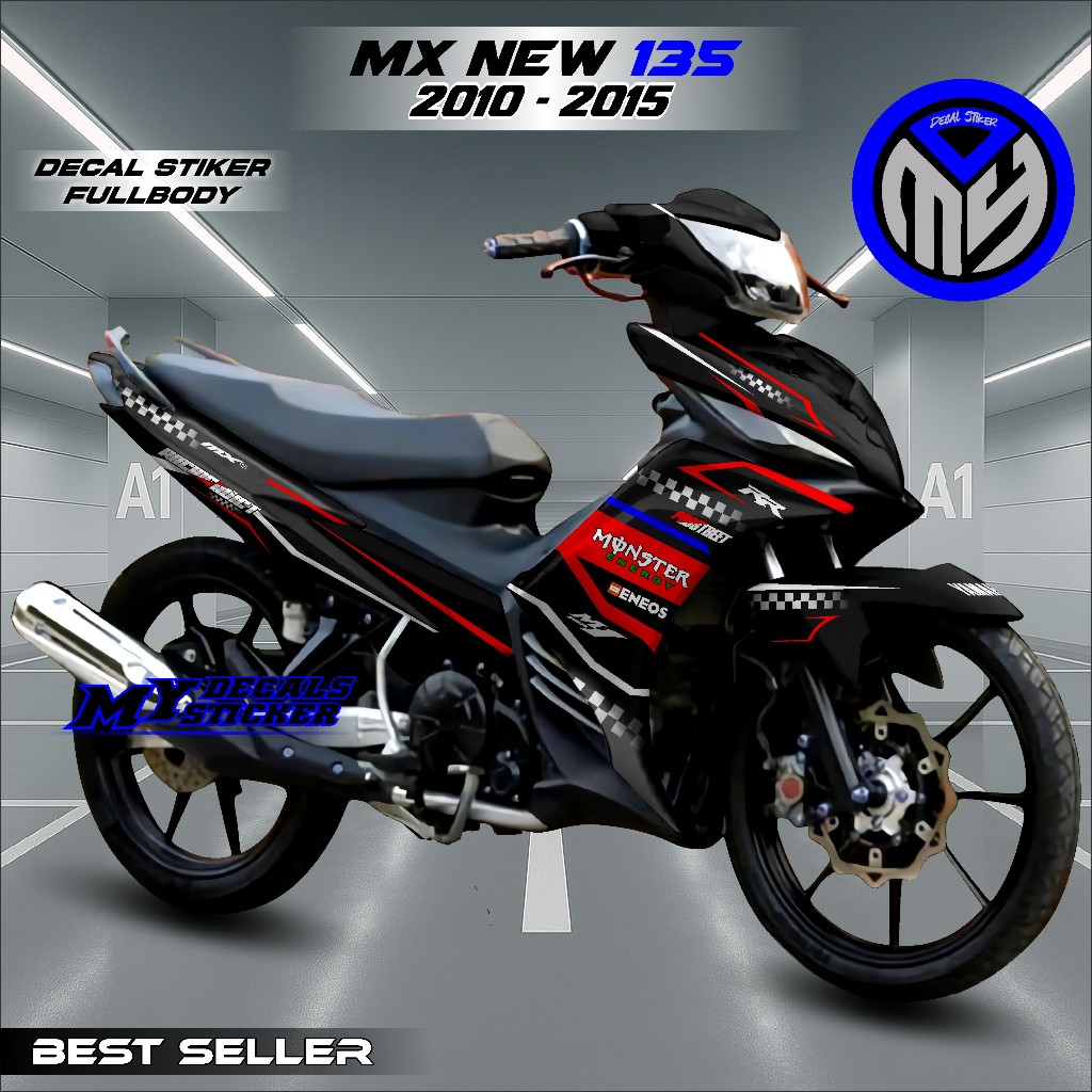 Decal Mx New 135 Sticker Fullbody Desain Racing Hitam List Racing - Striping Full body Mx New 135