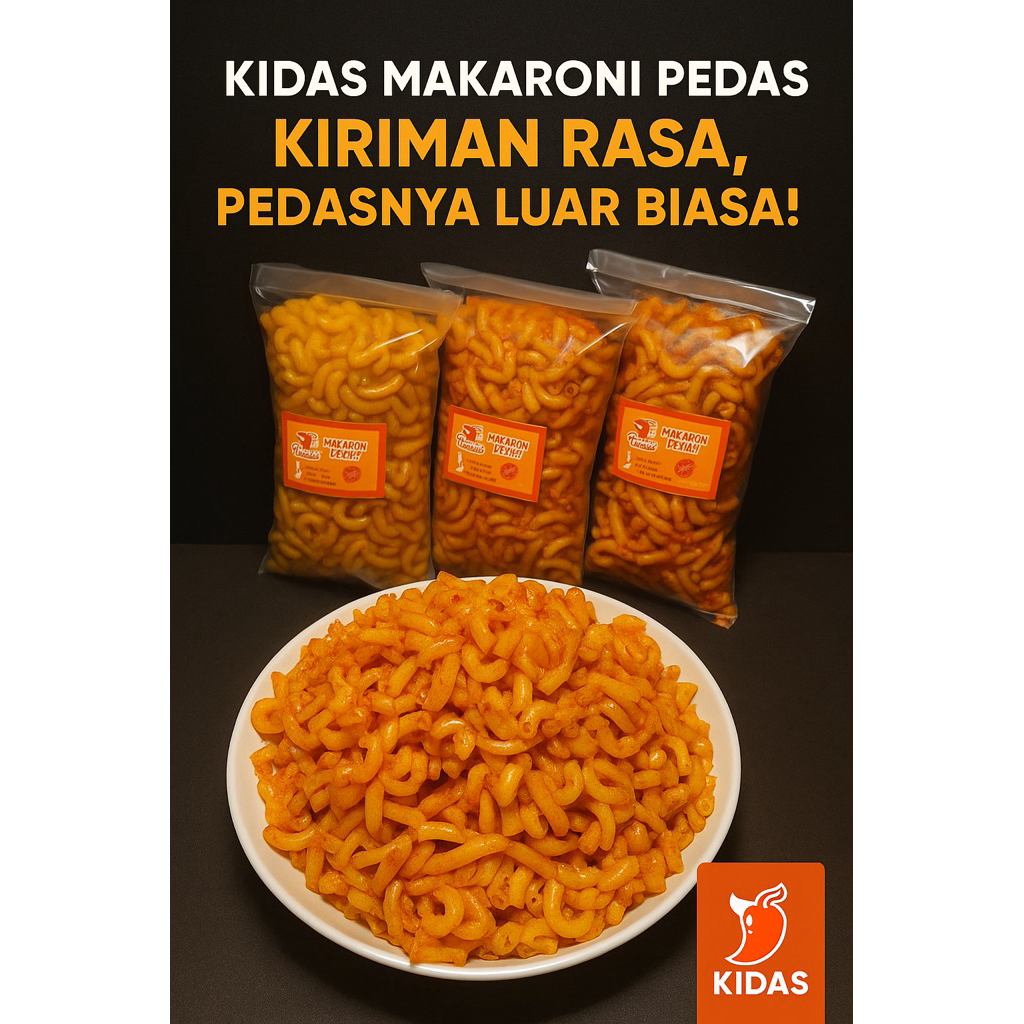 

KIDAS Makaroni Cikruh Pedas Gurih | Cemilan Kriuk Asin | Snack Makaroni Pedas 200gr