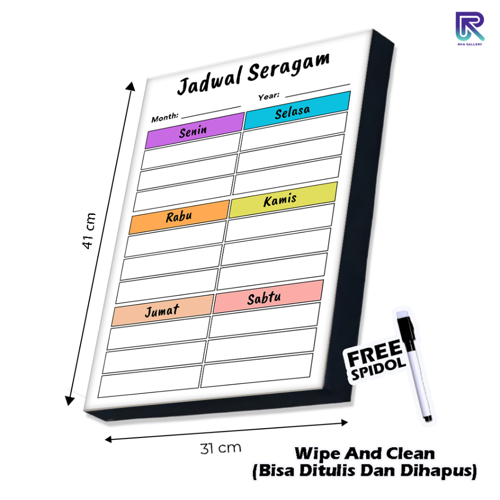

RHA GALLERY Papan Tulis Kayu Jadwal Seragam Sekolah Dekorasi Dinding Bisa Dihapus Free Spidol