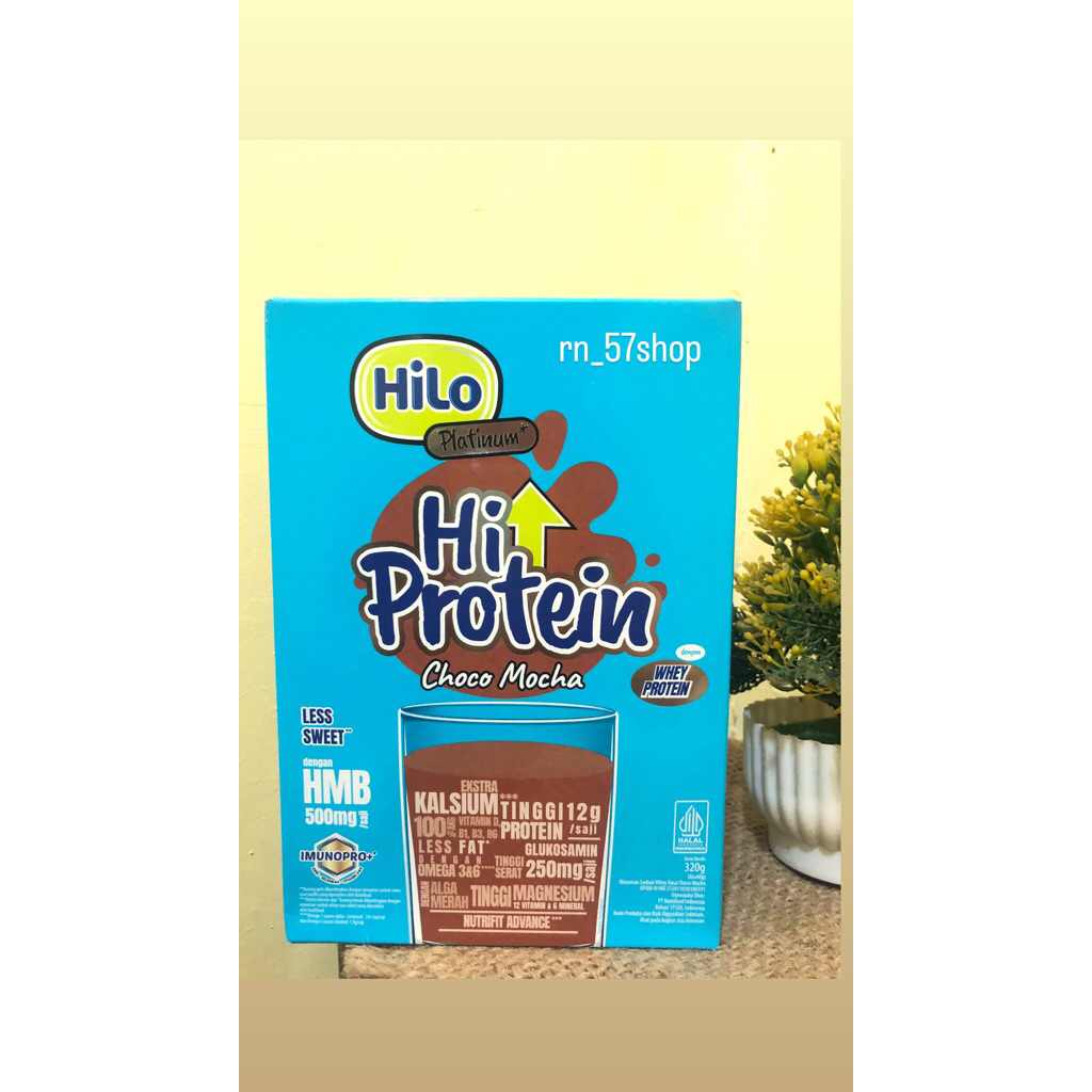 

HILO Platinum + HMB rasa Choco Mocha less sugar 8 sachet-Susu tinggi protein Alga merah untuk jaga massa otot