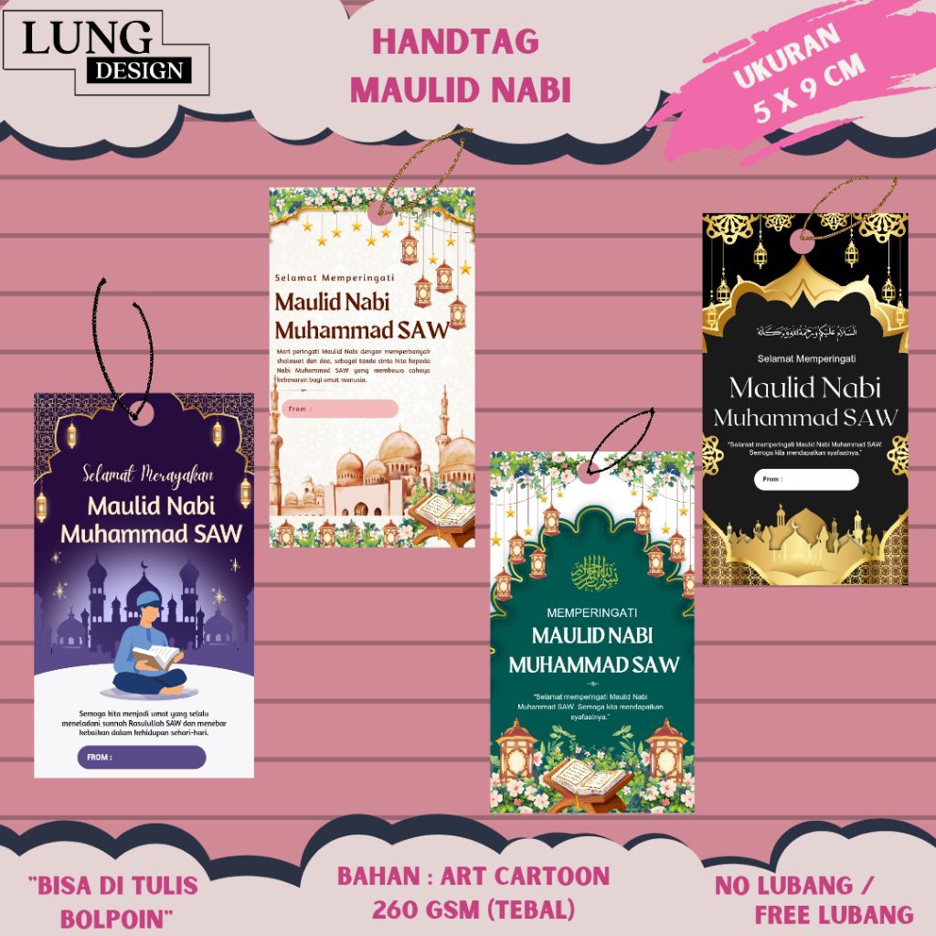 HANG TAG  Maulid Nabi Muhammad Saw / Kartu Stiker Souvenir jajan Maulid Nabi / (uk 5X9 ) Hangtag Jaj