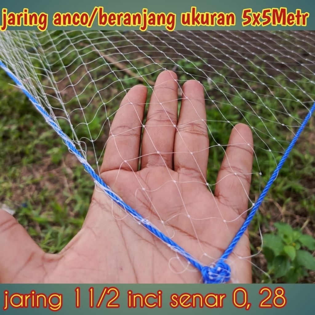 jaring anco tangkul ikan ukuran 5x5 meter mata jaring 11/2 Ichi senar 0,28mm cocok untuk ikan besar