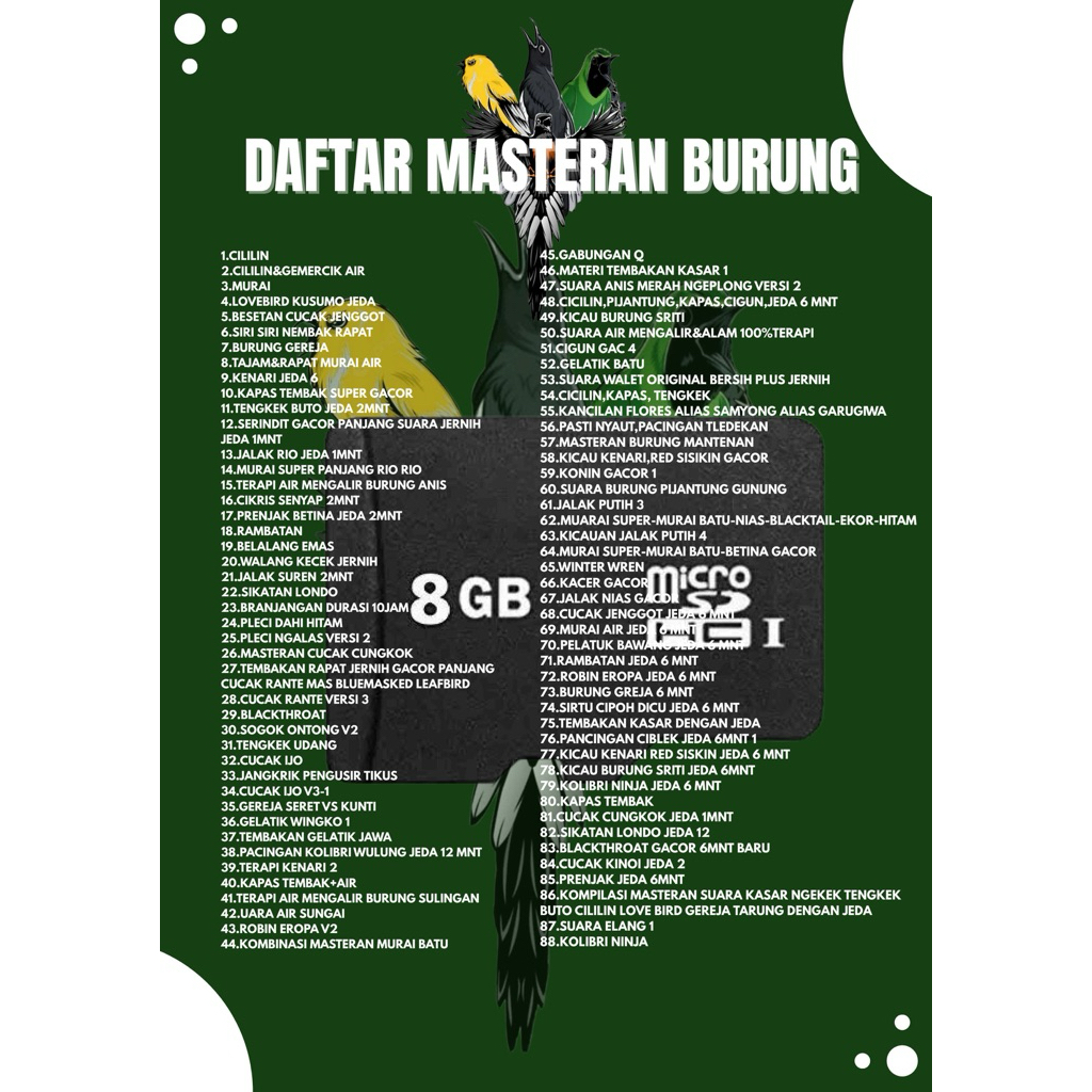 Mp3 masteran burung 88 masteran burung 8GB