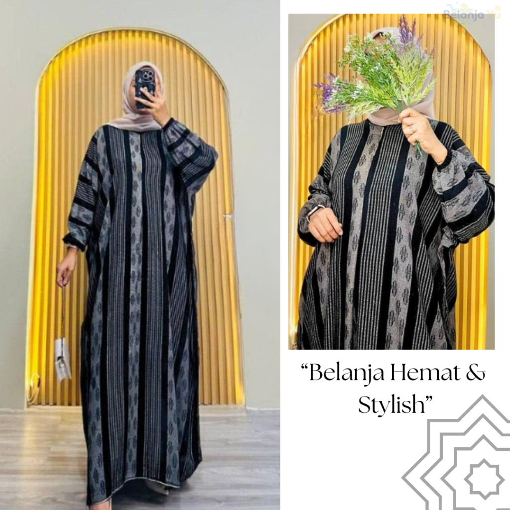 Gamis Kaftan Motif Etnik Rayon Premium Jumbo | Long Dress Muslimah Abaya All Size Adem Nyaman | RJ05