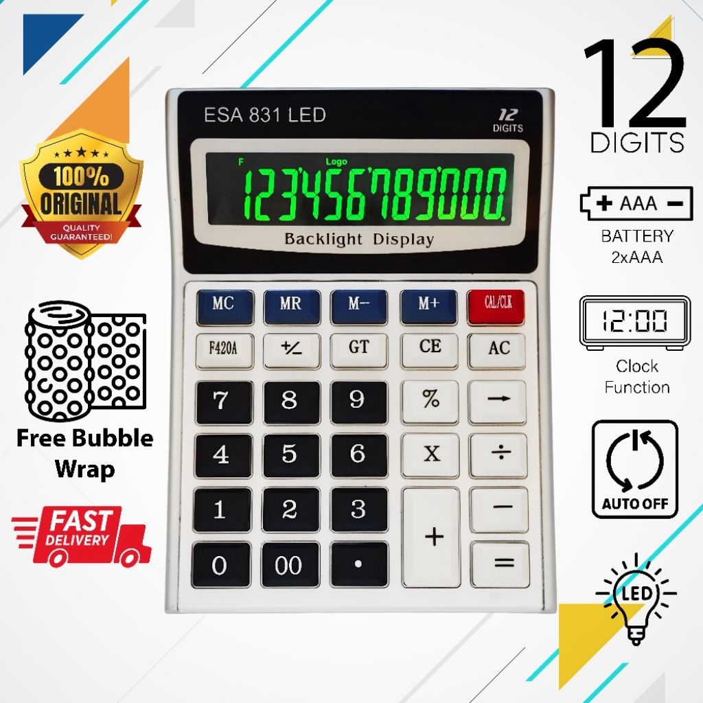 

Calculator Led Esa 831 LED Kalkulator Digital 12 Digits Backlight Display