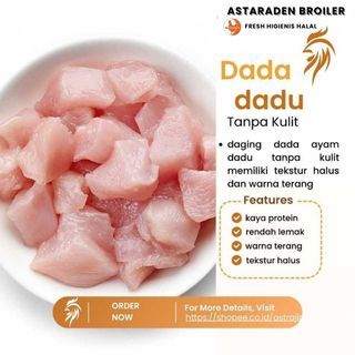 

Daging ayam dada fillet tanpa kulit potong dadu 1kg astaraden broiler