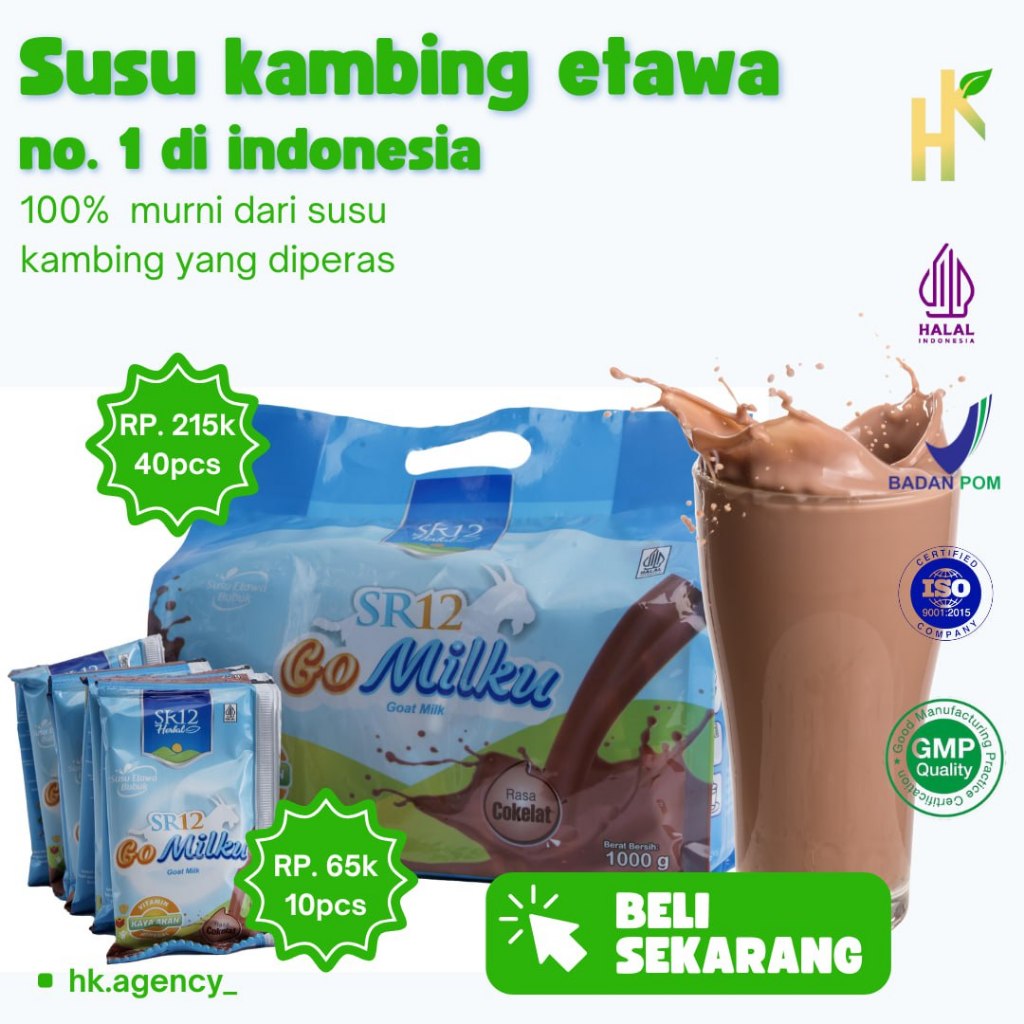 

GOMILKU COKELAT SR12 MAKASSAR / SUSU KAMBING ETAWA TERBAIK UNTUK KESEHATAN/GOAT MILK SUSU BUBUK BPOM