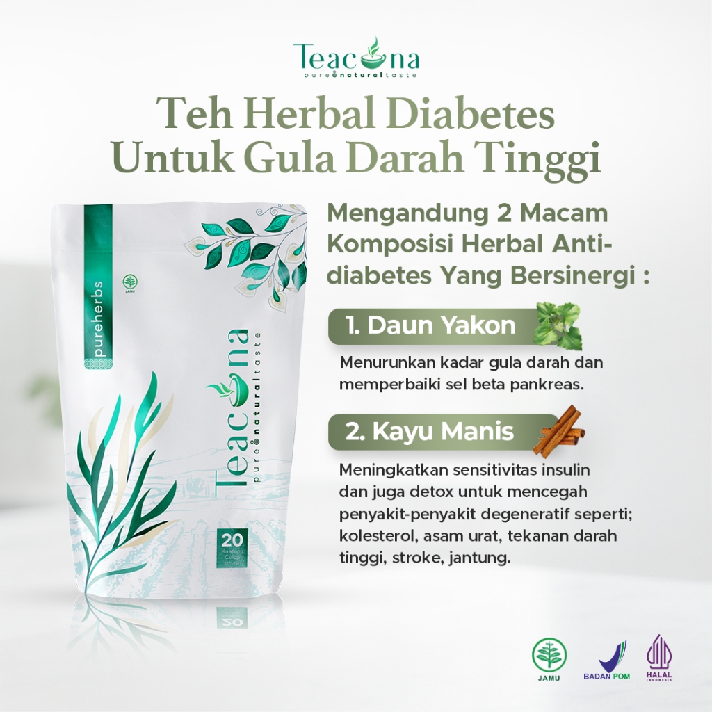 

Teh Hijau Obat Diabetes Mencegah Gula Darah Tinggi Teacona isi 20 Kantong