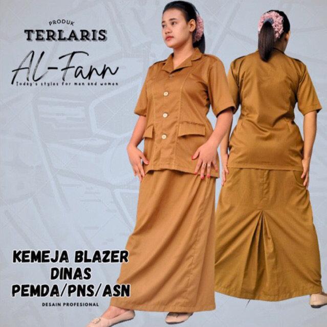 Seragam Dinas Wanita PNS/ASN – Setelan Blazer Lengan Pendek + Rok/Celana Panjang