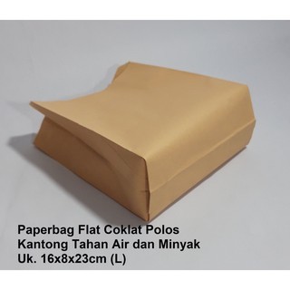 

100 PCS Paperbag Kantong Tahan Air dan Minyak Coklat Polos 16x8x23cm (L) / kantong kertas makanan