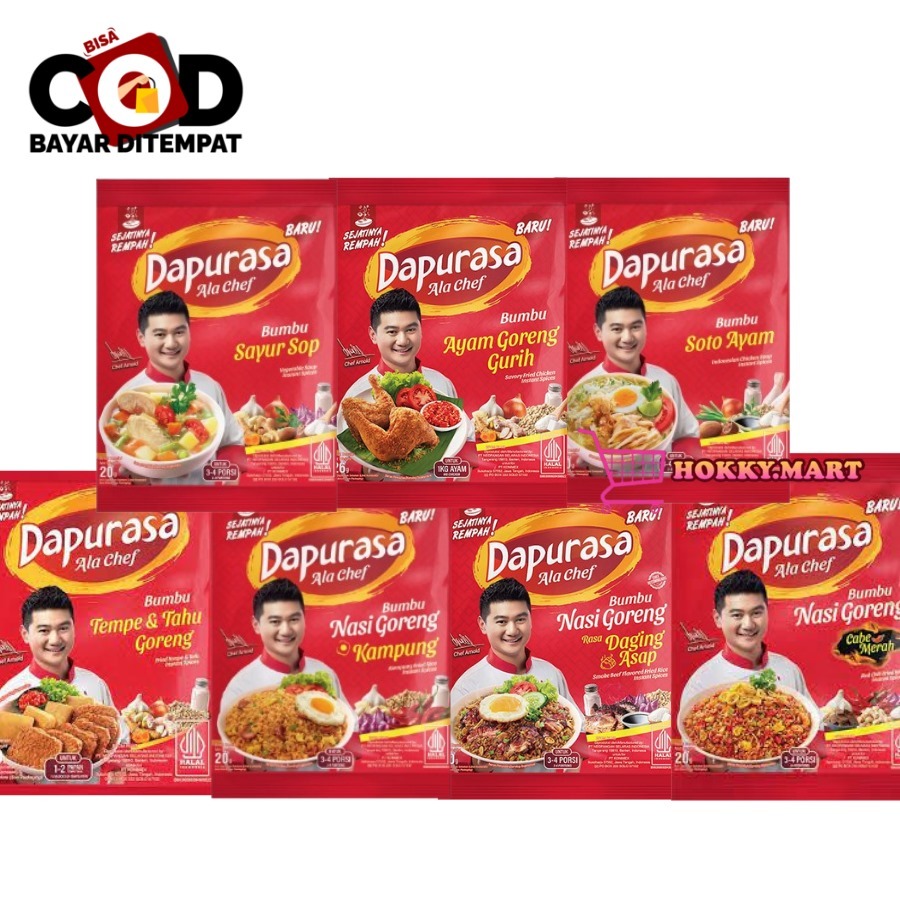 

[HOKKY]Dapurasa Ala Chef Arnold 20gr x 10pcs Bumbu Nasi Goreng Cabe Merah Kampung Daging Kari Tahu Tempe Ayam Goreng Sayur Sop Soto Ayam Praktis Dapur Rasa Bumbu Instan Anti Ribet Halal