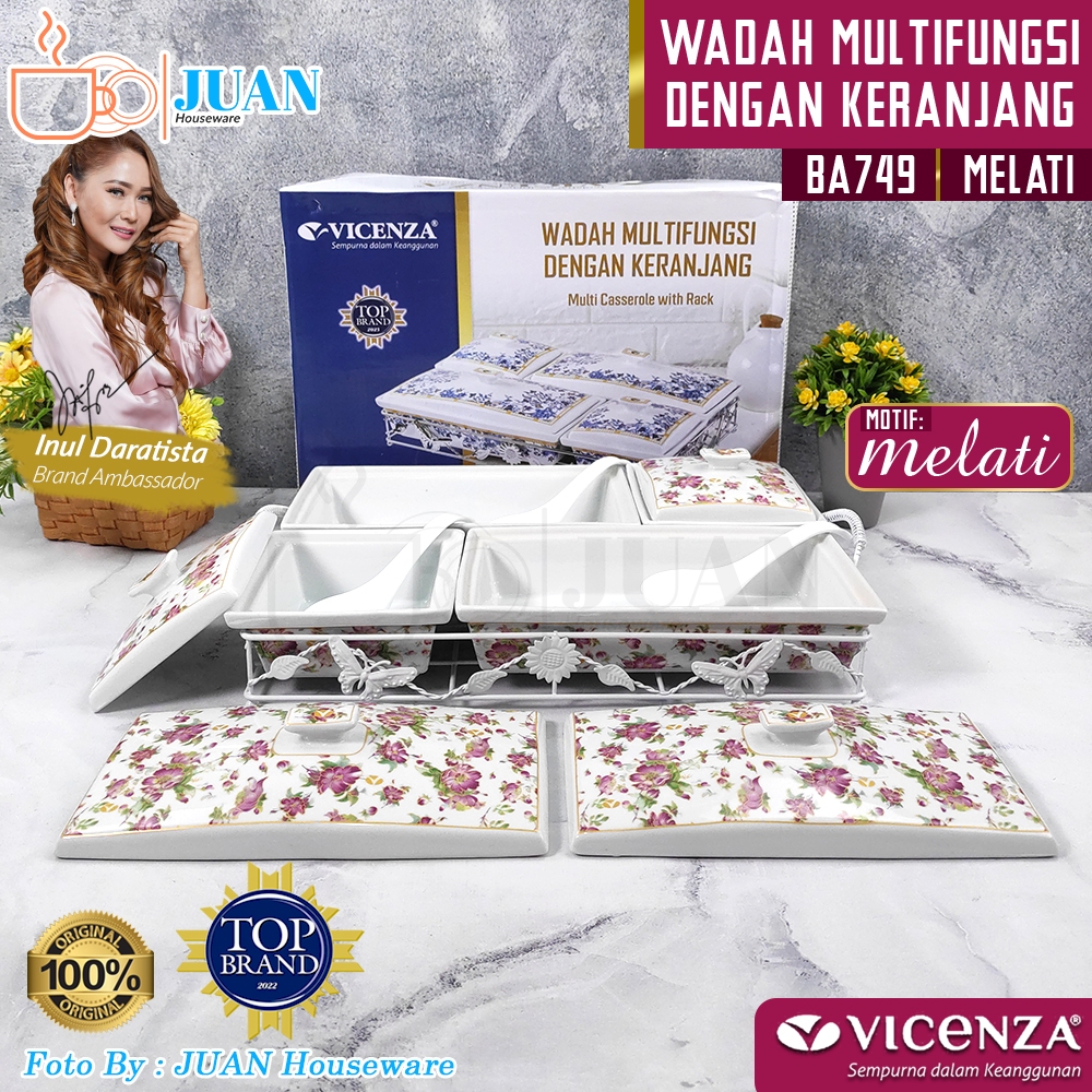 VICENZA Multi Casserole - Wadah Saji Makanan Snack Porcelain Motif Melati BA-749