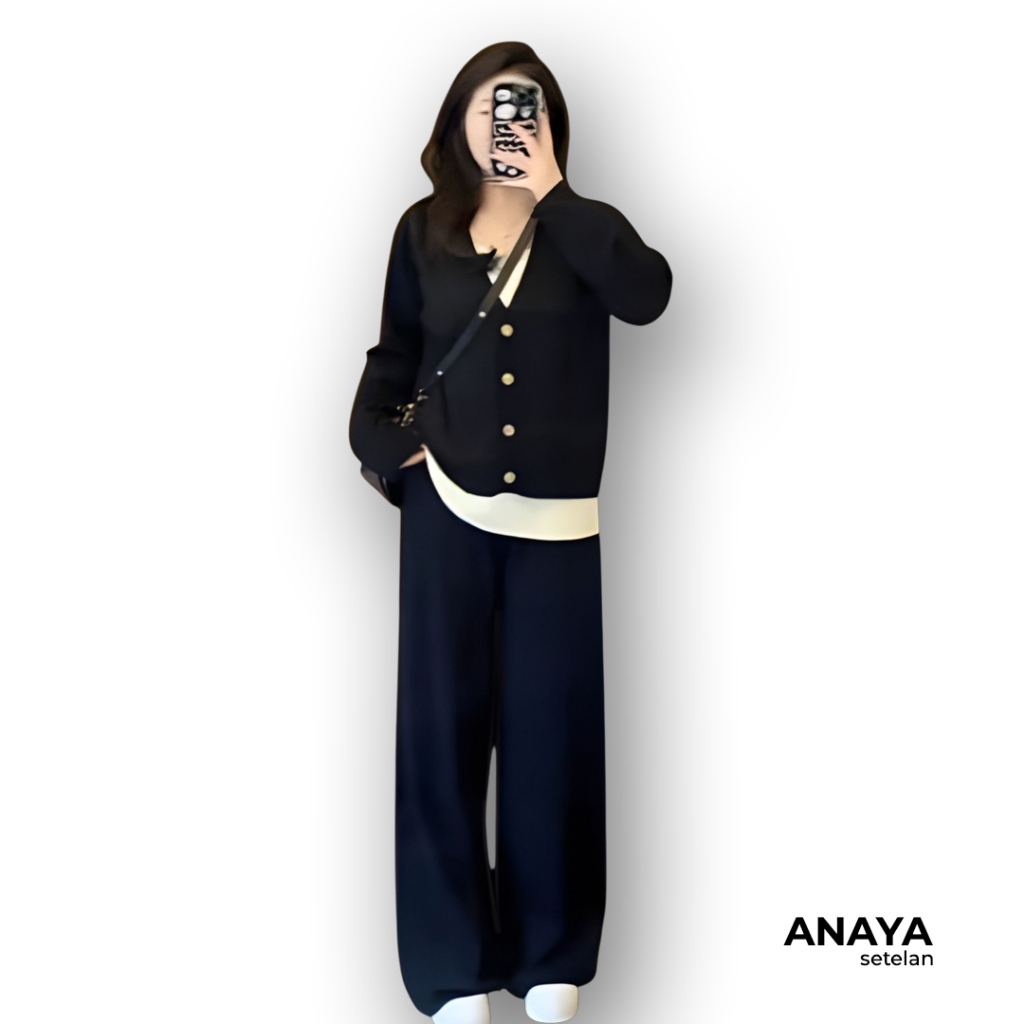 Dzakirah SETELAN ANAYA / Set Blouse + Celana Rajut  Polos / Set Baju Muslim