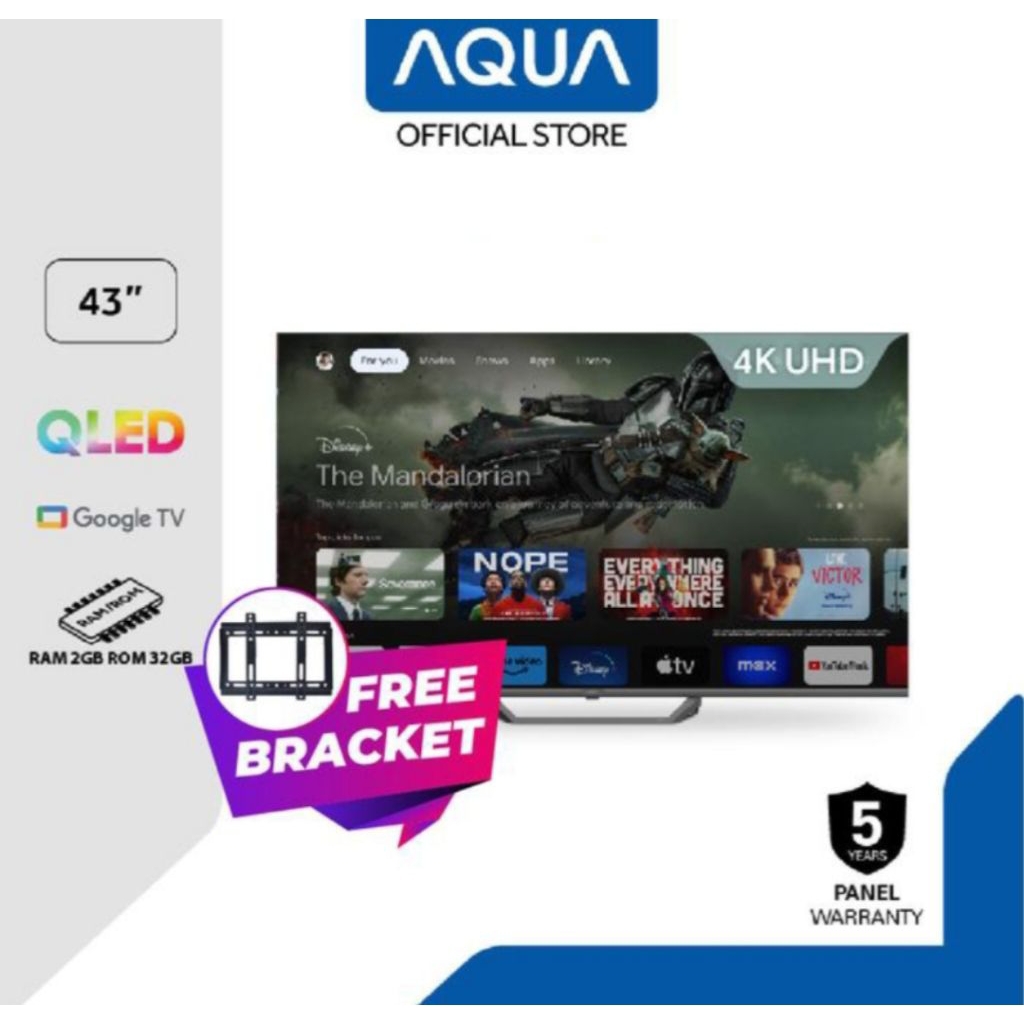 TV LED AQUA 43 INCH ANDROID GOOGLE 4K AQT43K85FUX TV AQUA 43INCH ANDROID GOOGLE TV 43 INCH AQT43K85F