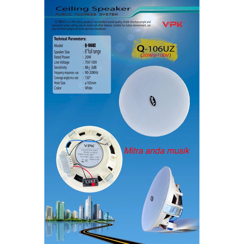 Ceiling speaker public address system vpk q106uz 20 watt 100v vpk QWS106UZ