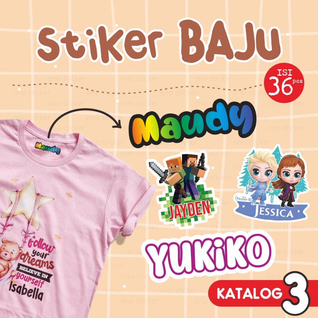 

Stiker Baju custom | Sticker Baju Name Series custom nama | Stiker Baju (press setrika) | Stiker Baju anti air