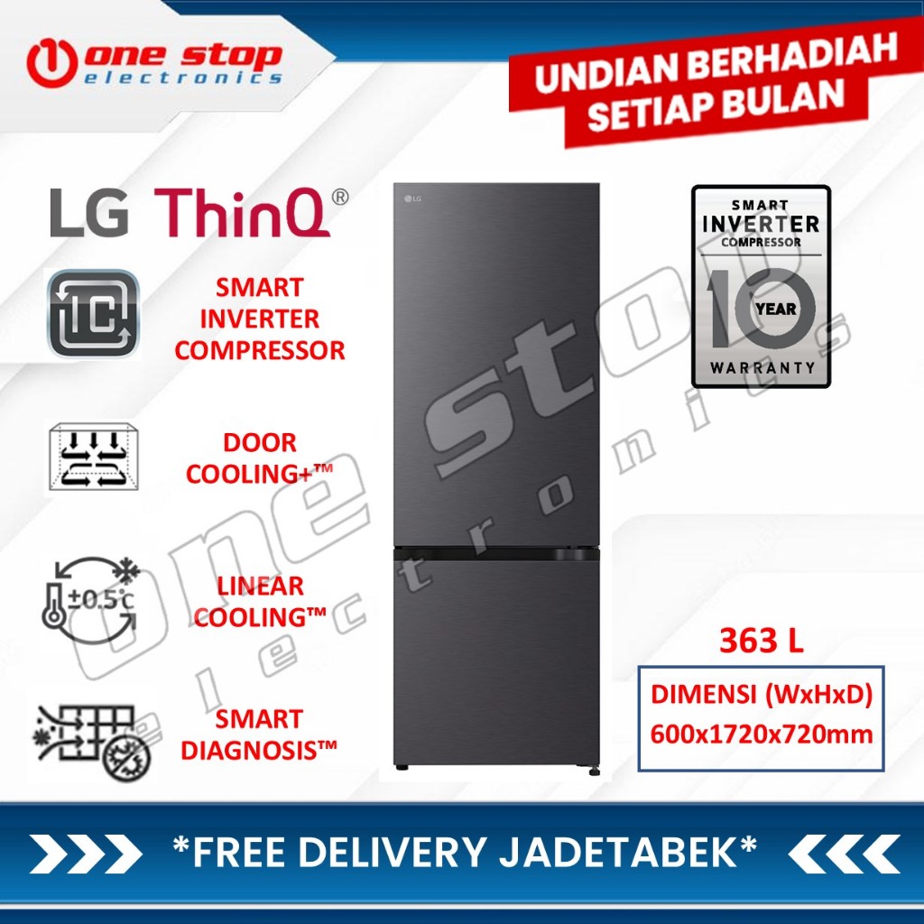 LG GN-B389FQAM Kulkas 2 Pintu Bottom Freezer DoorCooling+ 363L