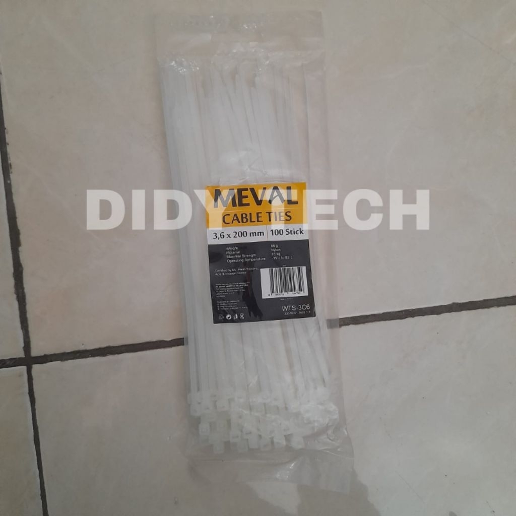

Meval Cable Ties dengan ukuran 3.6 x 200 mm dan berisi 100 buah warna putih