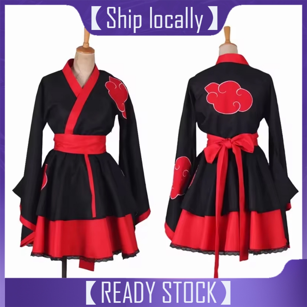 Anime Shippuden Uzumaki Cosplay Costume Sex Reversion Kimono Akatsuki Cloud Print Dress Girls Women 